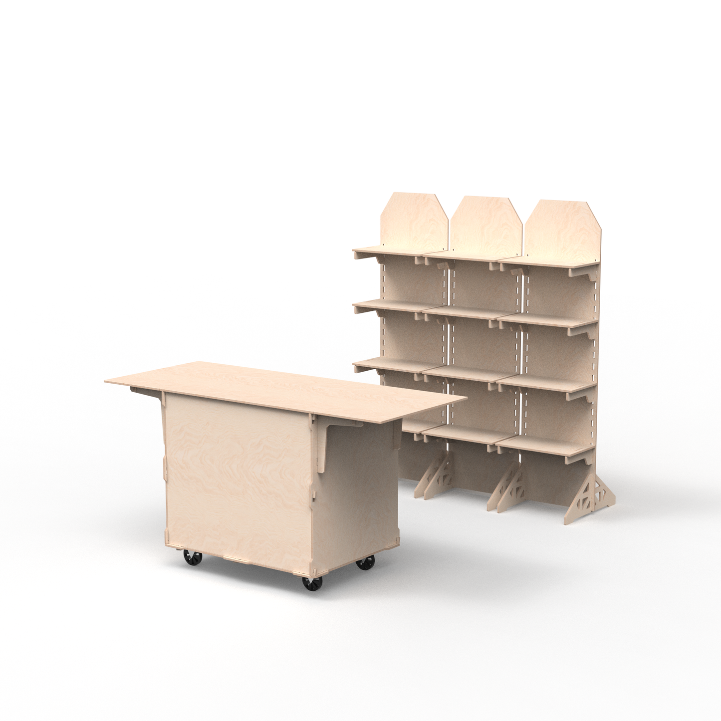 Mobile Coffee Cart and 3 Adjustable Display Stands Set