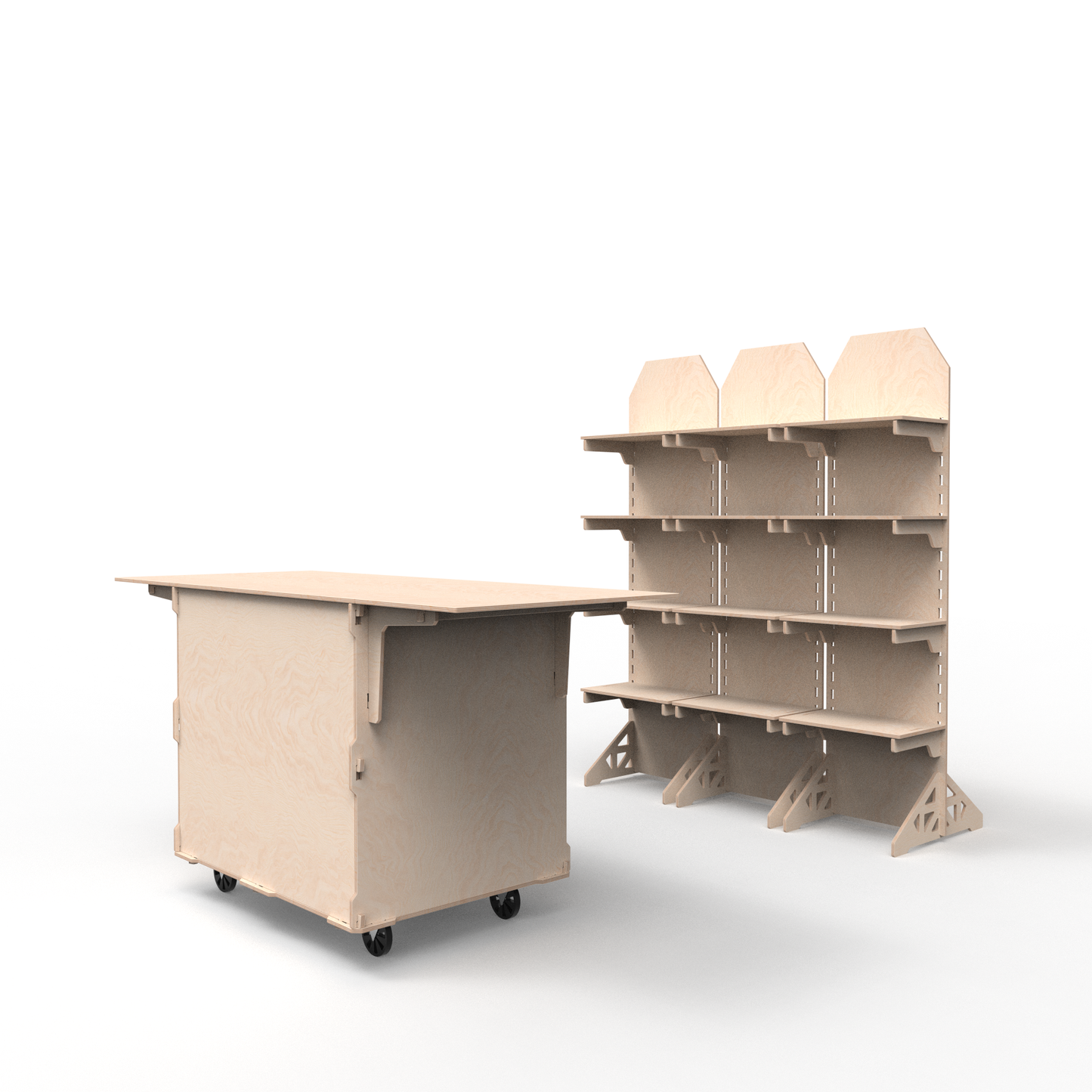 Mobile Coffee Cart and 3 Adjustable Display Stands Set