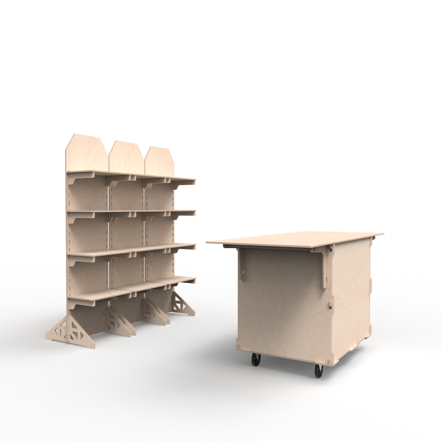 Mobile Coffee Cart and 3 Adjustable Display Stands Set