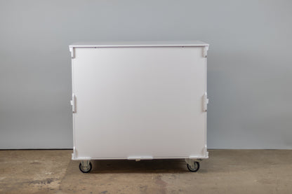 Front view of the mobile coffee cart without extra worktops on the sides, showcasing a sleek and compact design.