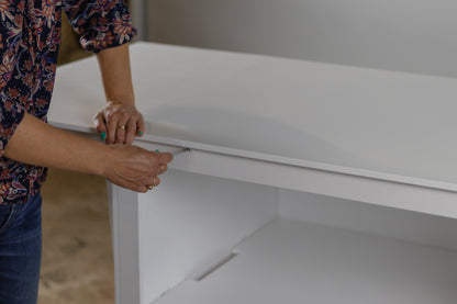 Worktop of the mobile coffee cart being secured, ensuring stability and durability